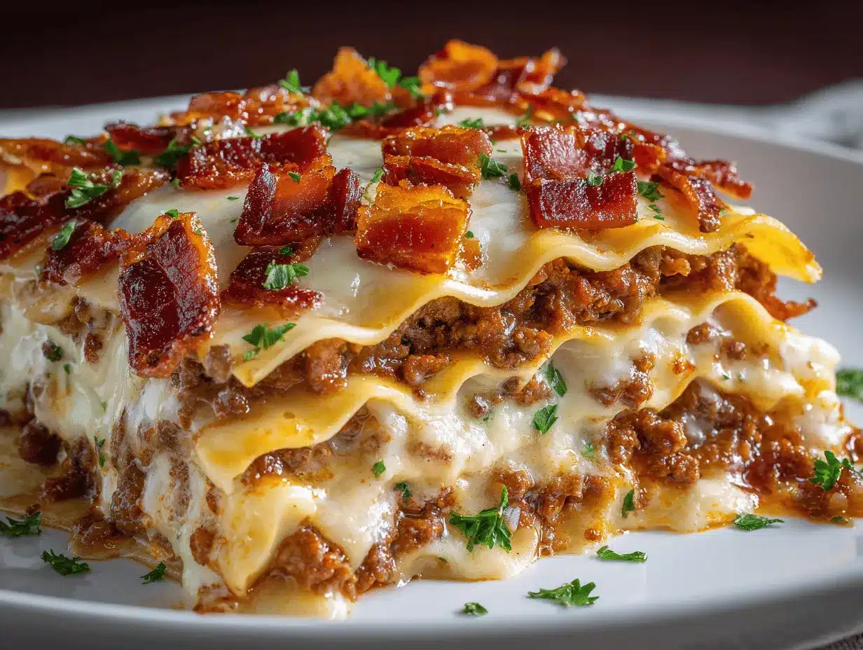 Parmesan Garlic Bacon Cheeseburger Lasagna preparation steps