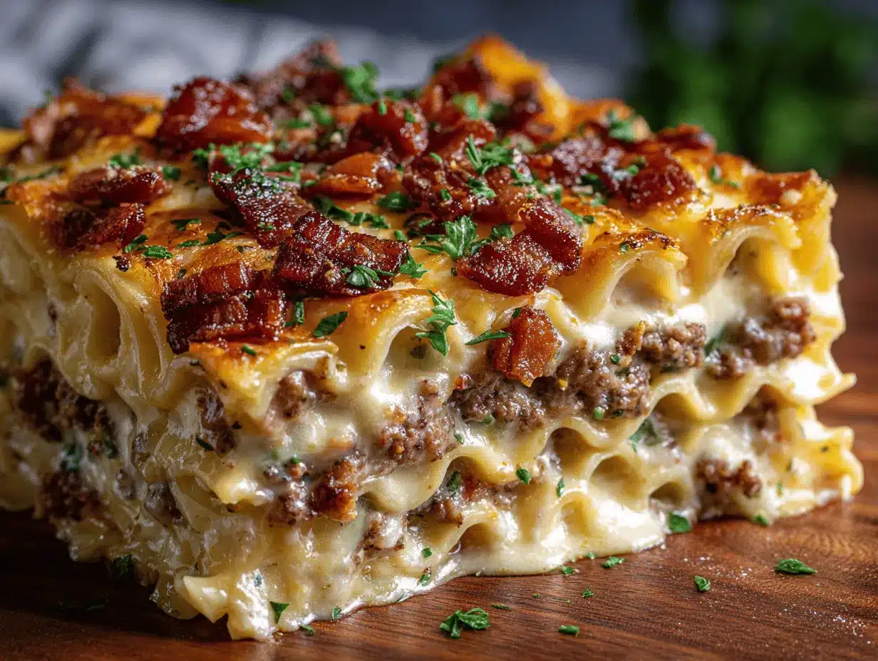 Parmesan Garlic Bacon Cheeseburger Lasagna preparation steps