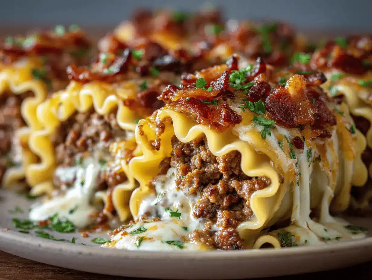 Parmesan Garlic Bacon Cheeseburger Lasagna Rolls preparation steps