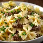 parmesan garlic beef bowtie pasta - featured image