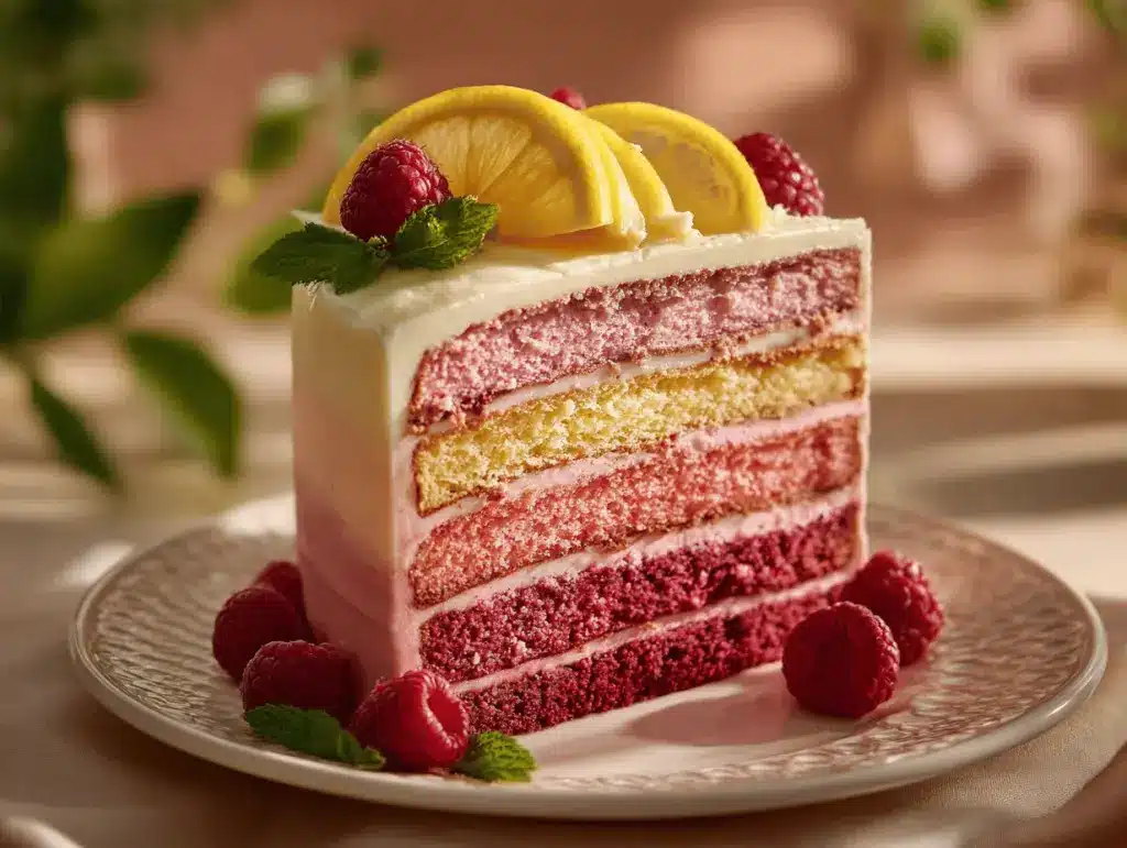 raspberry lemonade ombre layer cake - featured image
