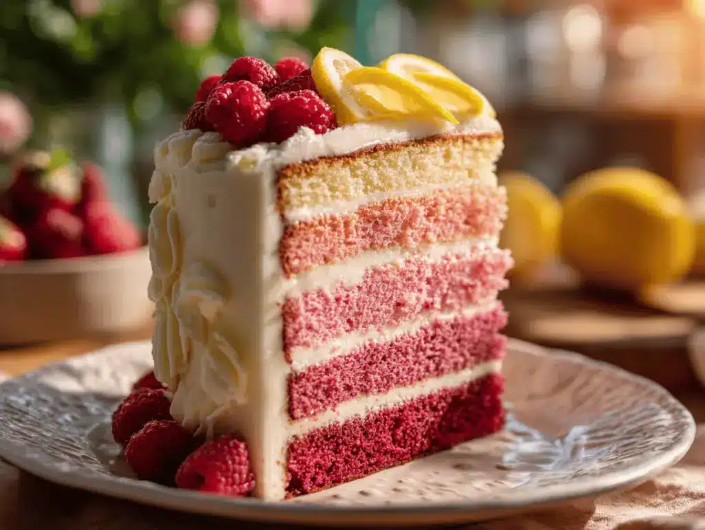 raspberry lemonade ombre layer cake - featured image