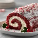 red velvet peppermint yule log cake - featured image