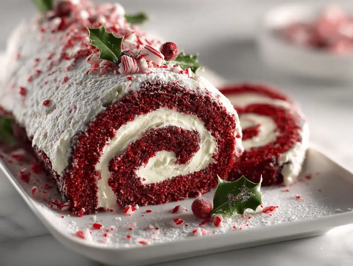 red velvet peppermint yule log cake preparation steps