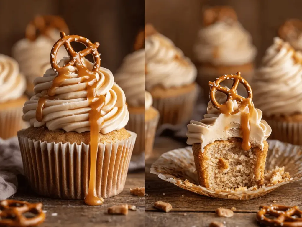 salted caramel pretzel butterbeer cupcakes - featured image