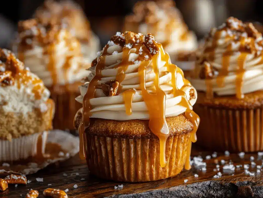 salted caramel pretzel butterbeer cupcakes - featured image