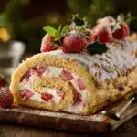 strawberry cheesecake yule log cake - featured image