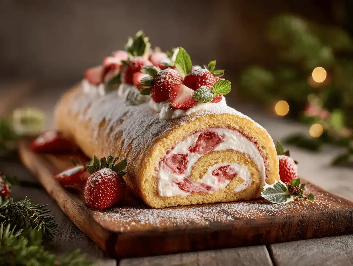 strawberry cheesecake yule log cake preparation steps