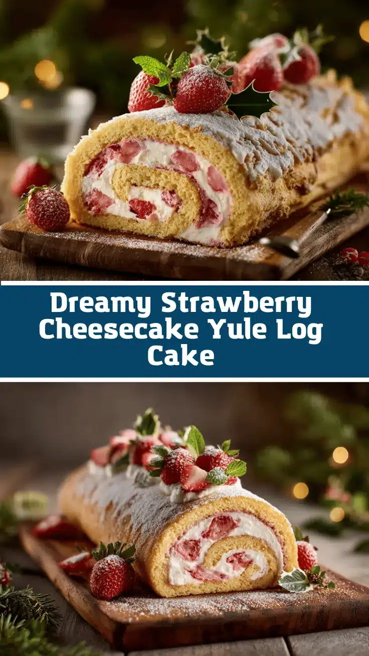strawberry cheesecake yule log cake recipe