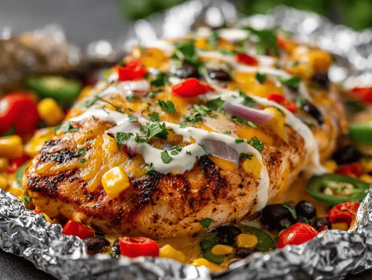 Tex-Mex chicken and veggie foil packets preparation steps