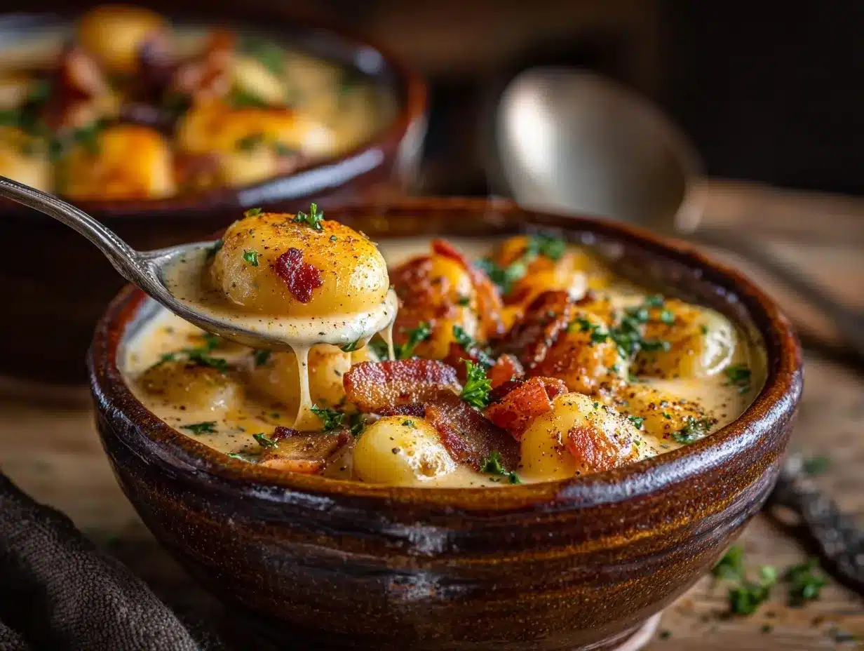 Bacon Cheddar Gnocchi Soup preparation steps