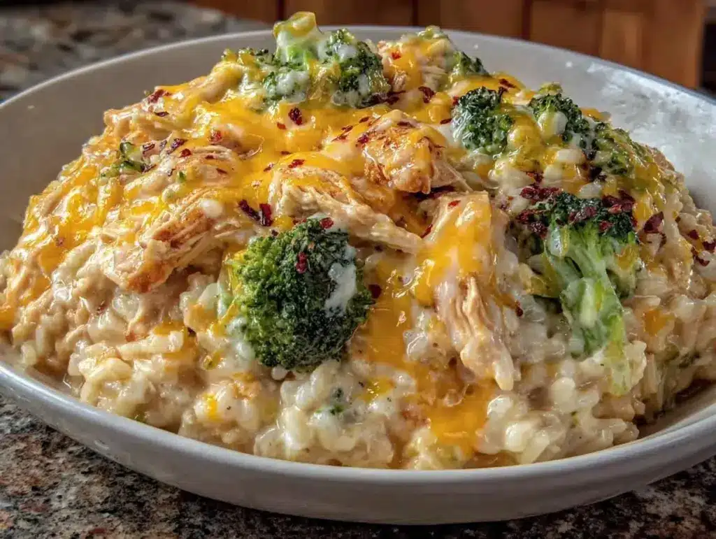 cheesy chicken broccoli rice - featured image