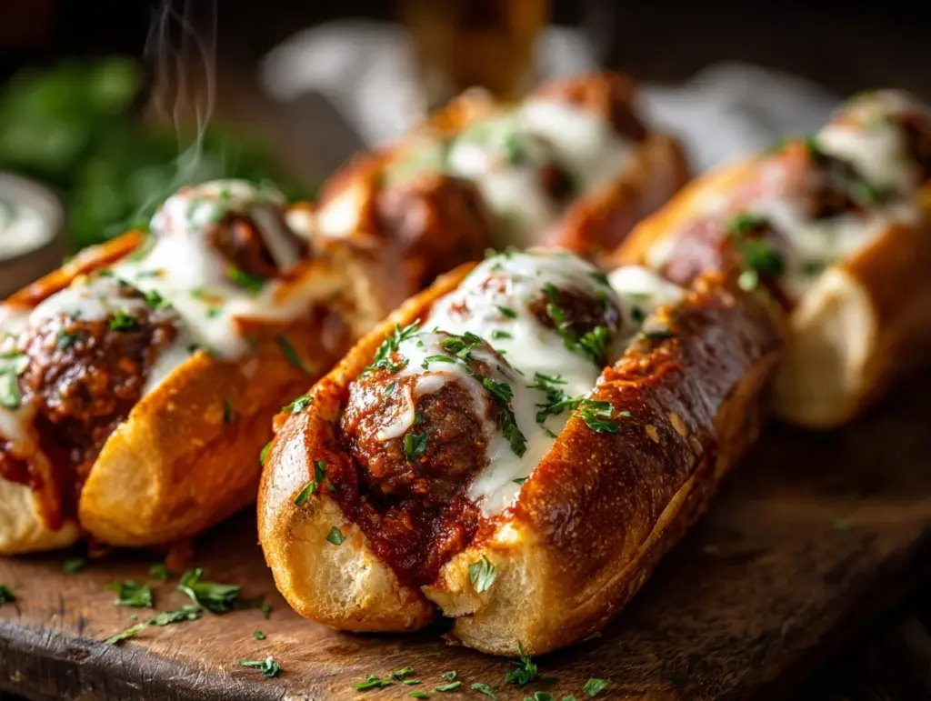 cheesy meatball subs - featured image