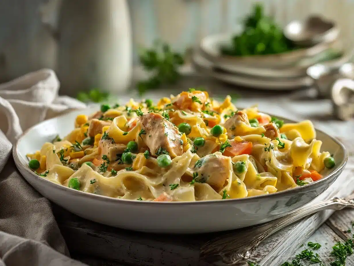 Chicken Pot Pie Pasta preparation steps