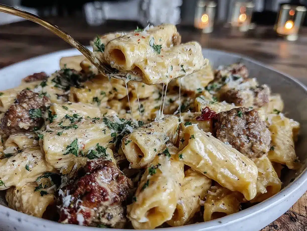 creamy garlic beef pasta preparation steps