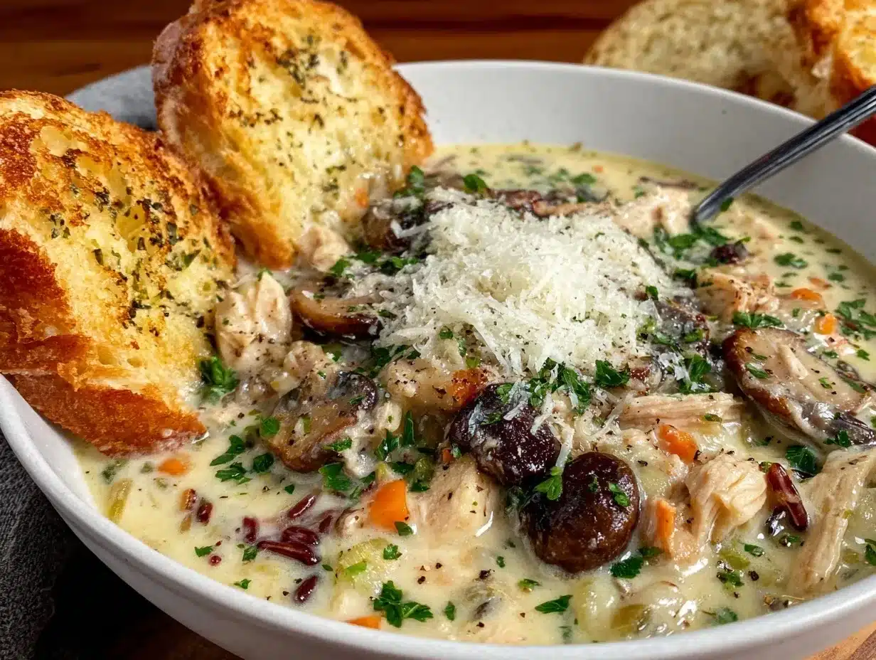 creamy mushroom chicken wild rice soup preparation steps