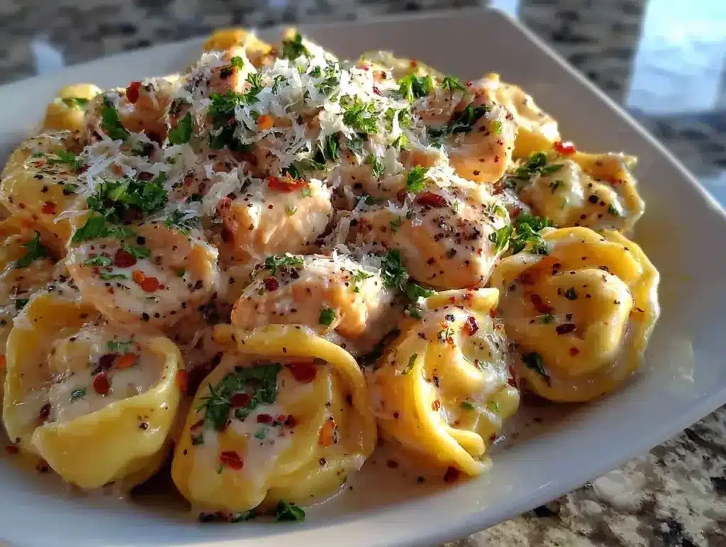 crockpot chicken alfredo tortellini - featured image