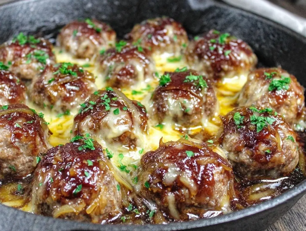 French onion meatballs - featured image