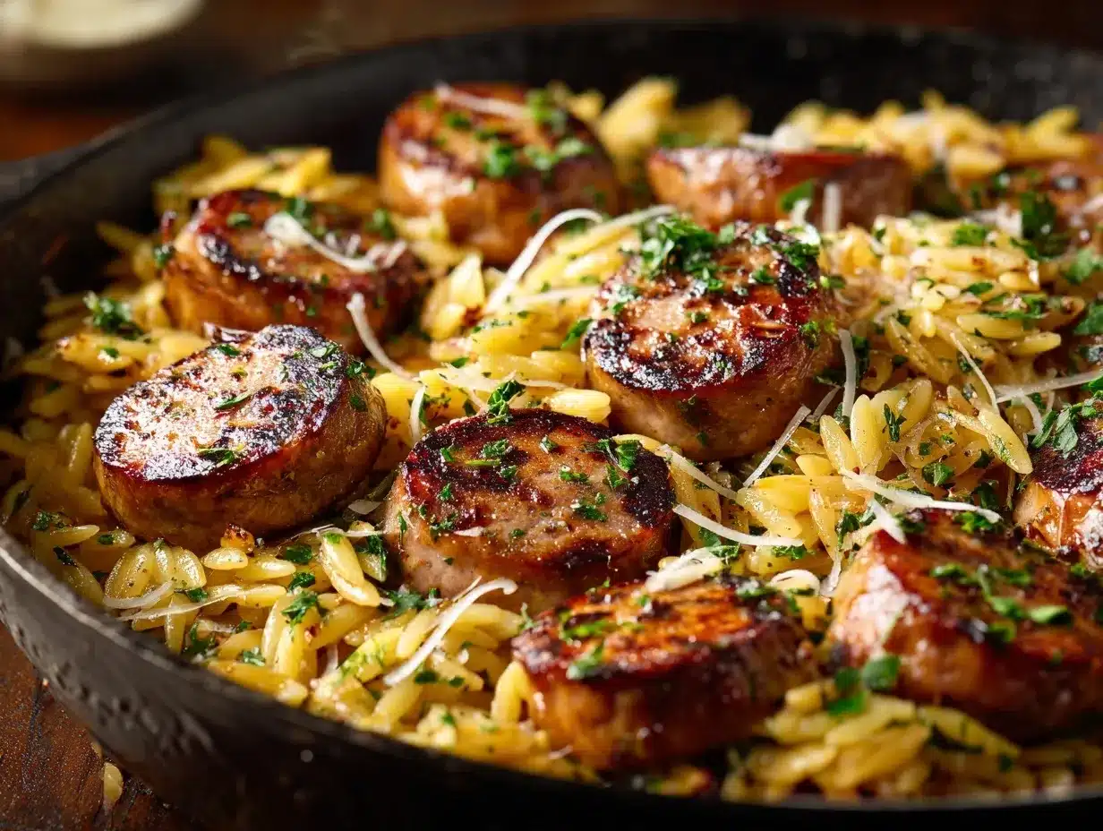 Garlic Butter Sausage & Orzo preparation steps