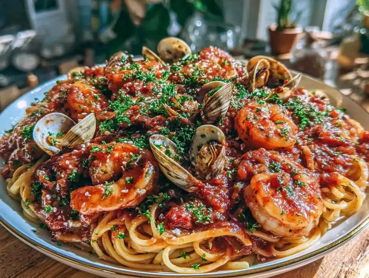 Italian seafood pasta preparation steps