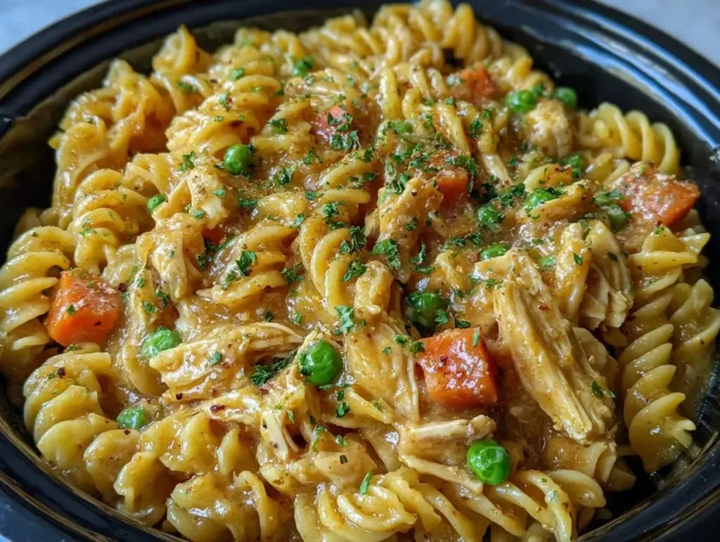 slow cooker chicken pot pie pasta - featured image