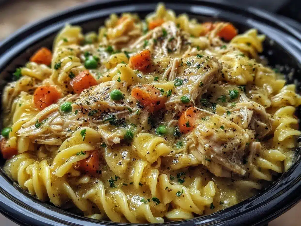 slow cooker chicken pot pie pasta preparation steps