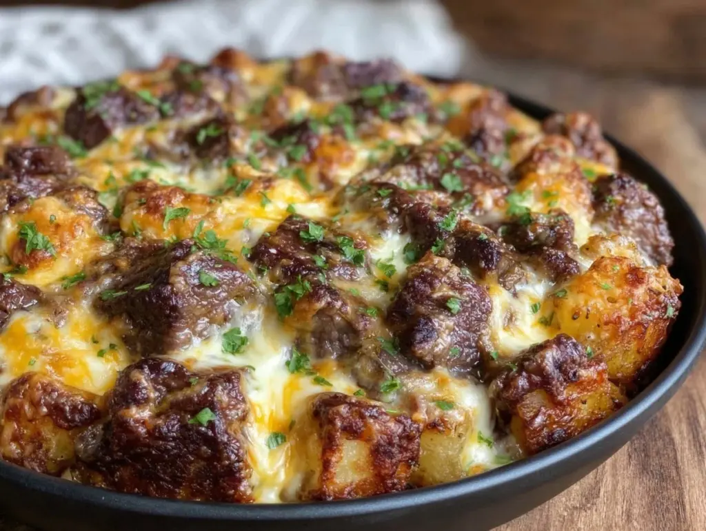 steak cheddar potato casserole - featured image