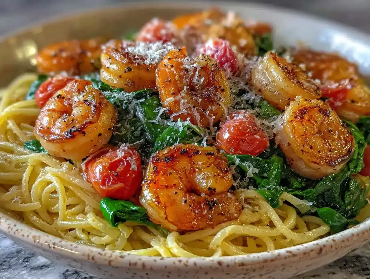 tomato spinach shrimp pasta preparation steps