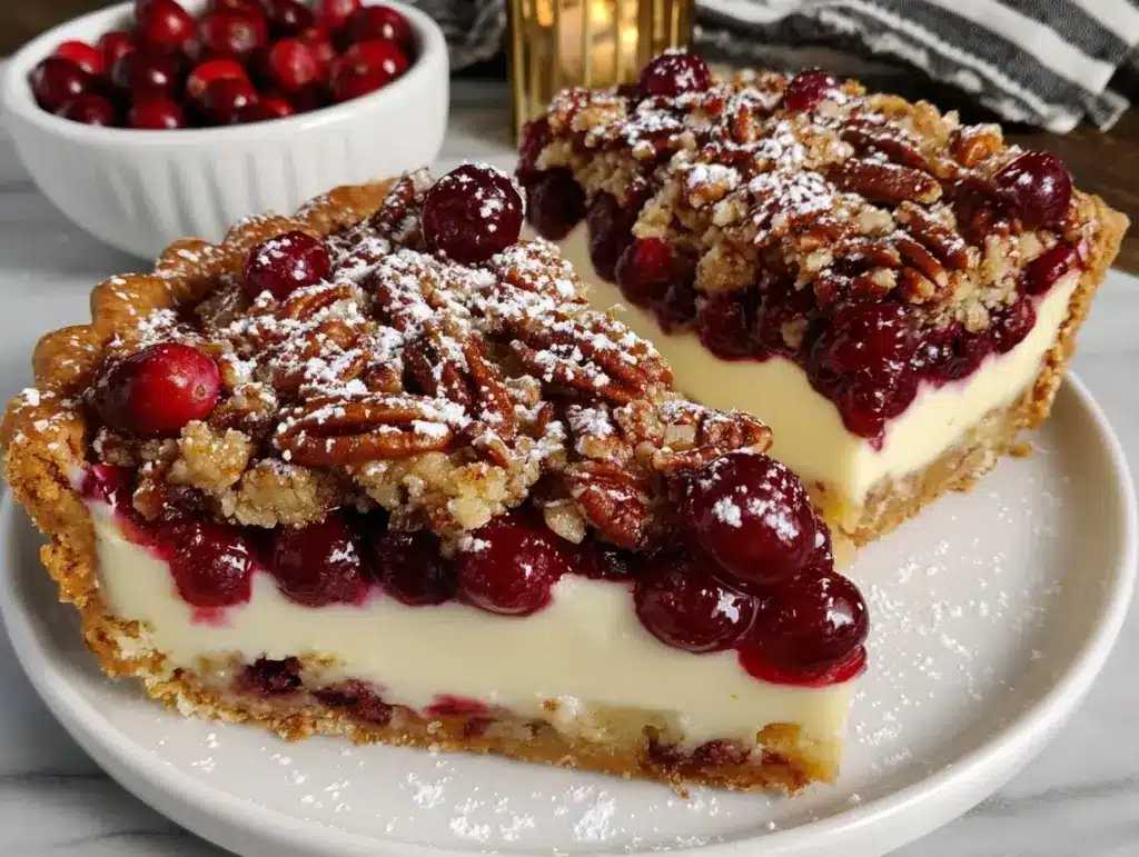 creamy cranberry cream cheese crumb pie - featured image