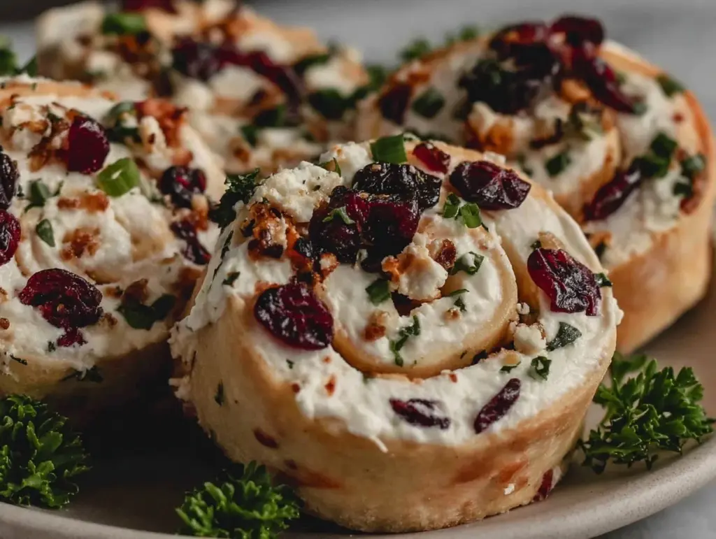 creamy cranberry feta pinwheels - featured image