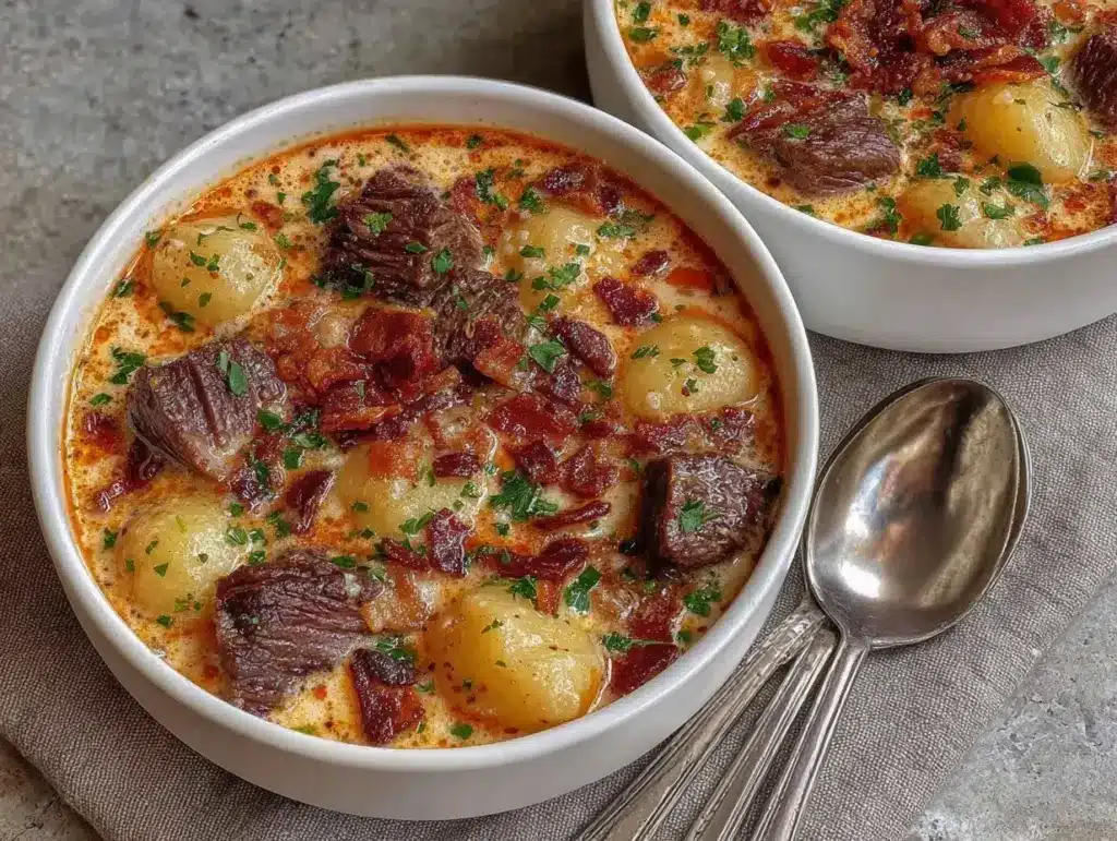 creamy steak and potato soup - featured image