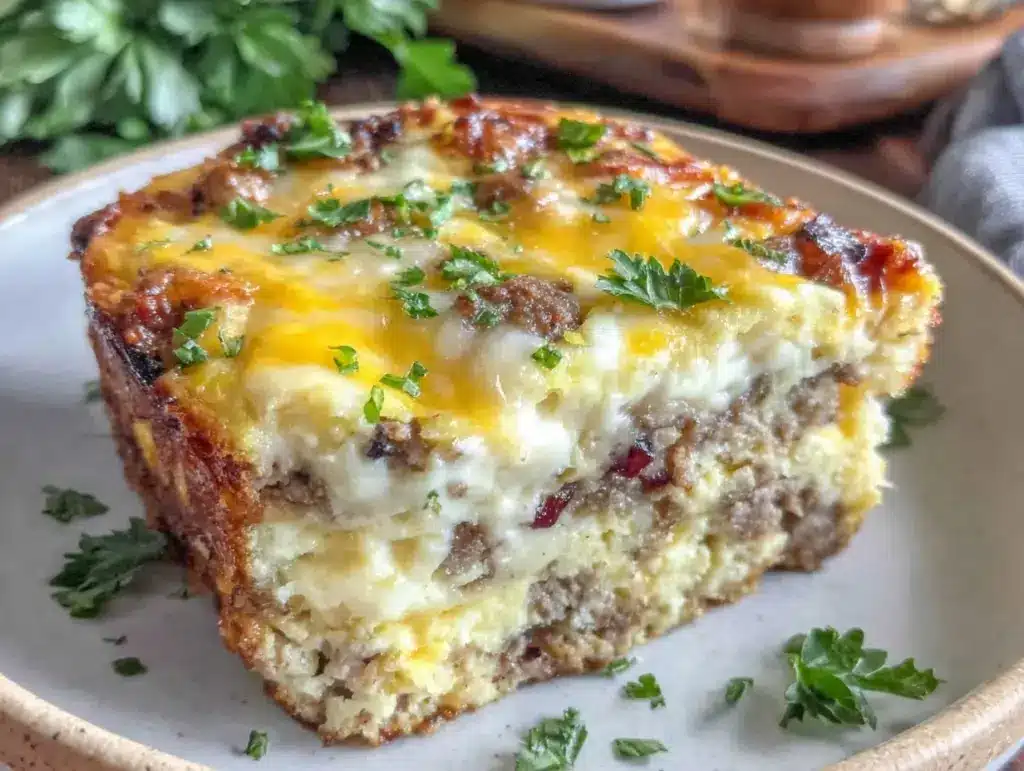 fluffy sausage and egg casserole - featured image