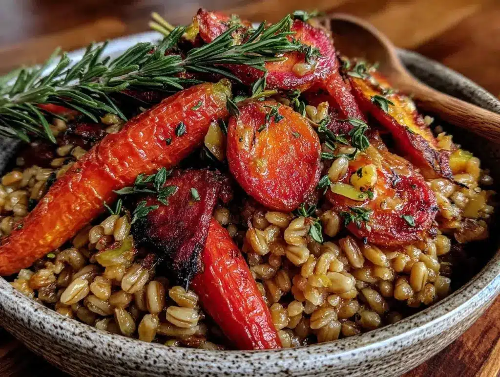 savory roasted carrots and farro - featured image