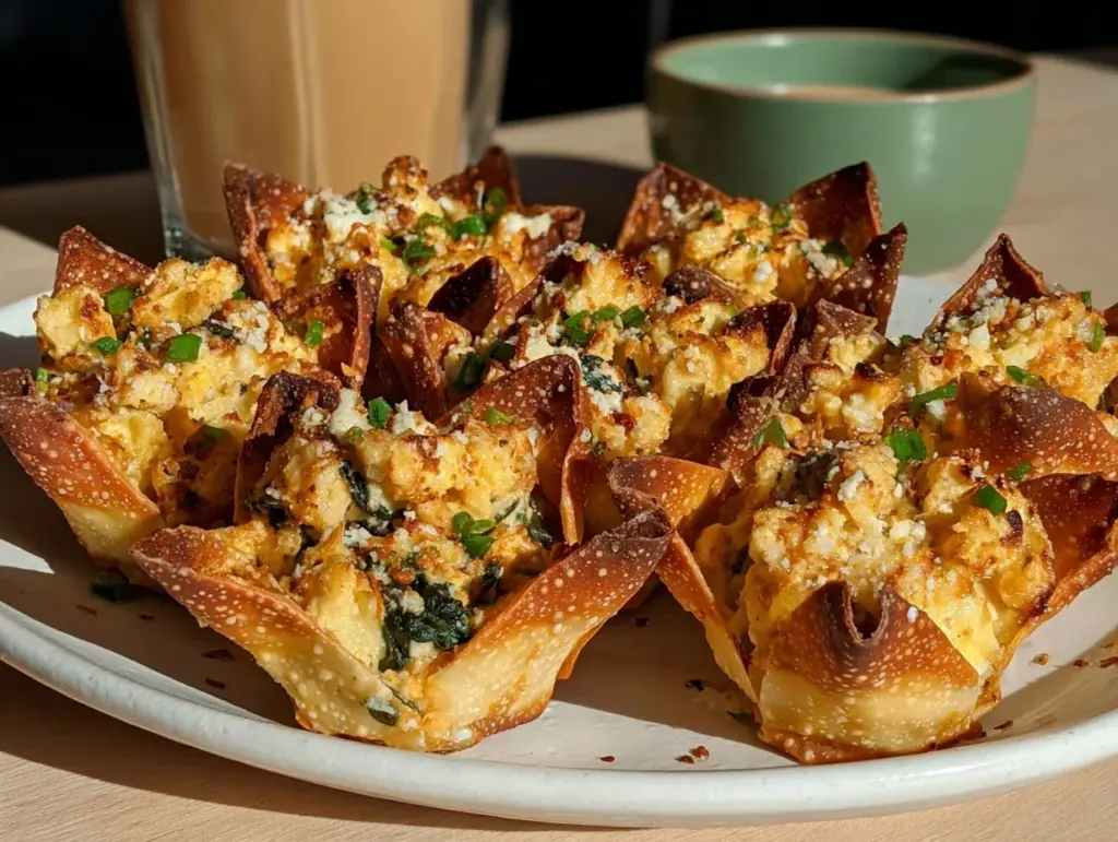 spinach artichoke dip wonton cups - featured image