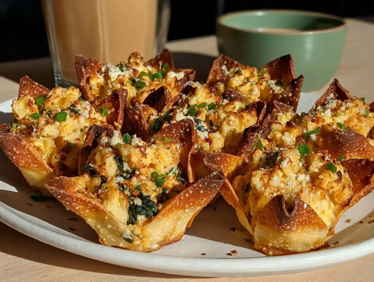 spinach artichoke dip wonton cups preparation steps