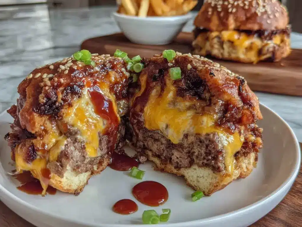 BBQ bacon cheddar stuffed burgers - featured image