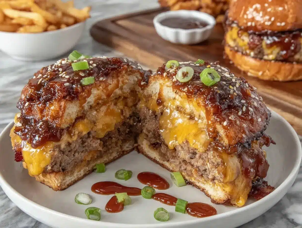 BBQ bacon cheddar stuffed burgers preparation steps