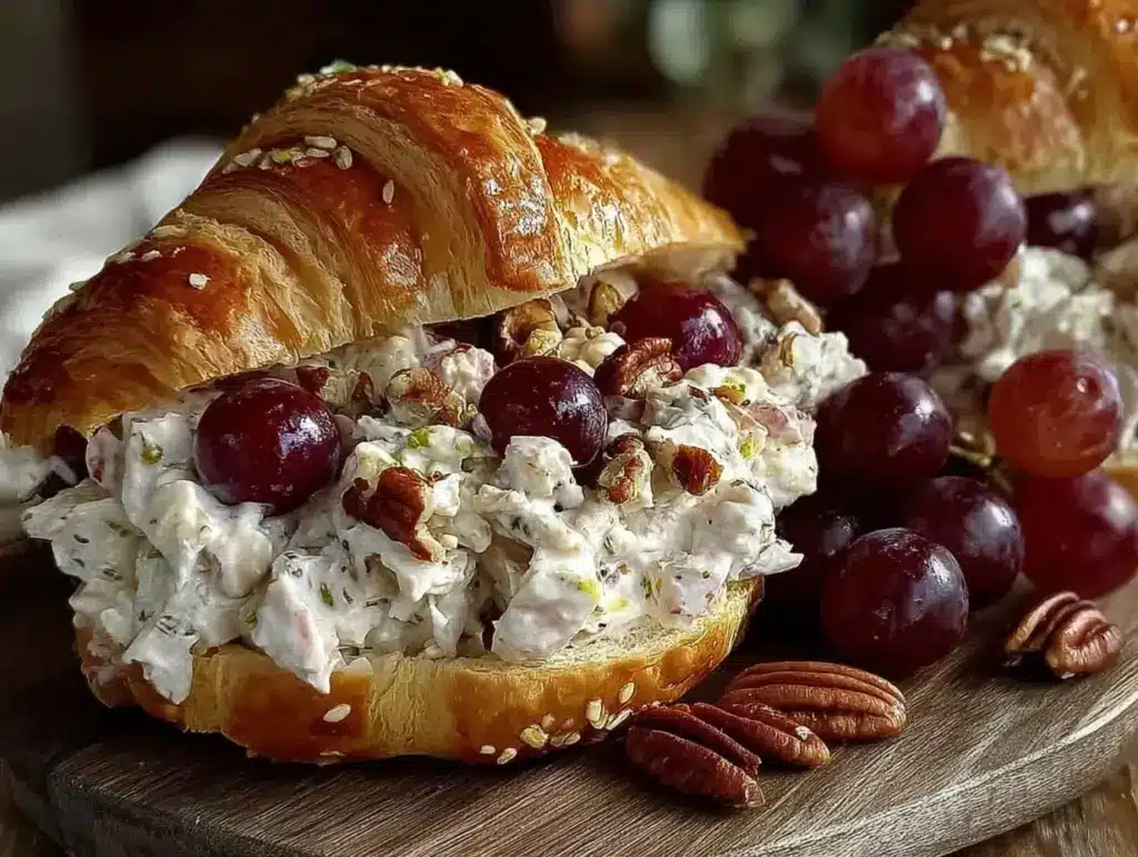 creamy chicken salad croissant - featured image
