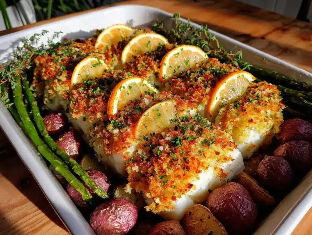 crispy lemon herb baked cod - featured image