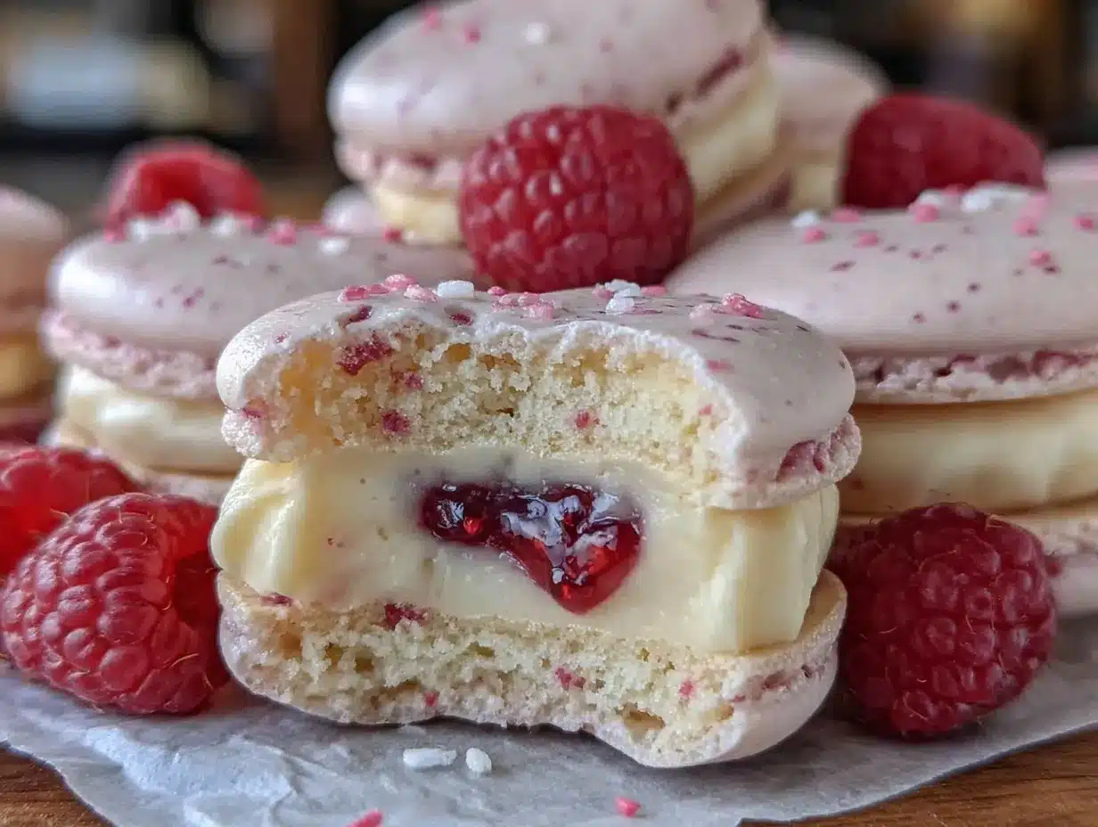 heart-shaped raspberry macarons preparation steps