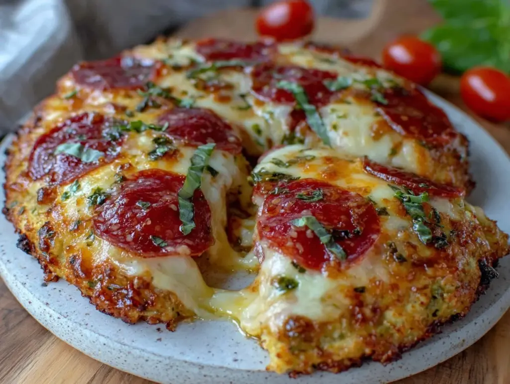 keto cauliflower crust pepperoni pizza - featured image