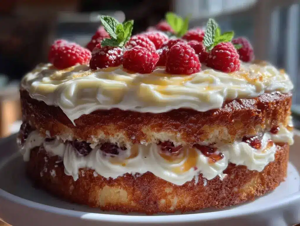 moist layer cake with raspberry jam - featured image