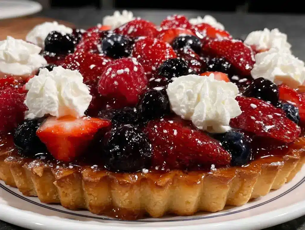 red white and blue fruit tart - featured image