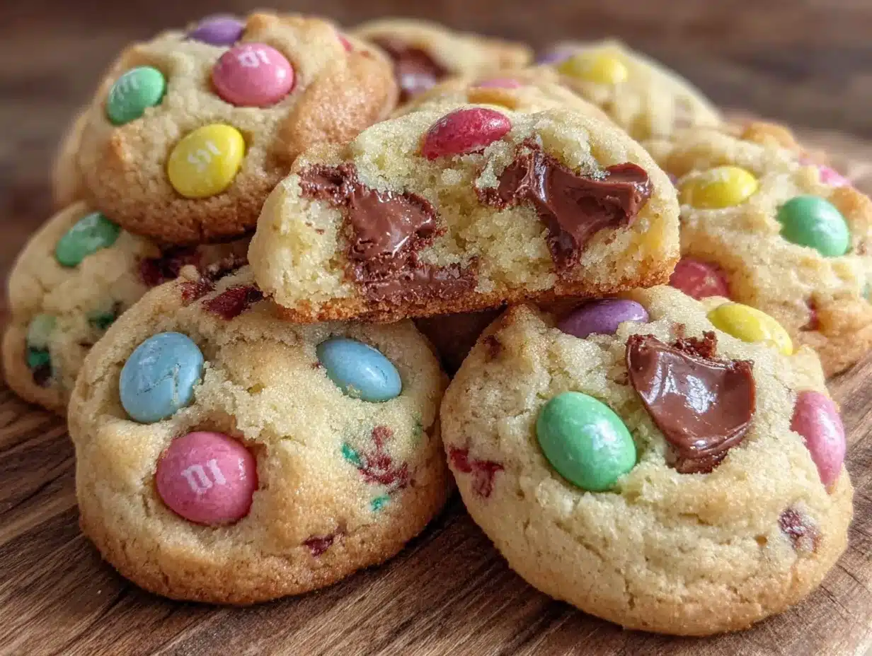 soft chewy Easter M&M cookies preparation steps