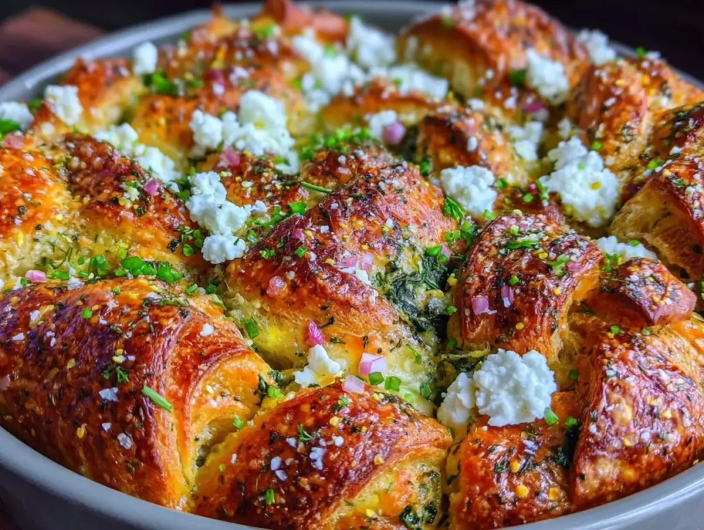 spinach and feta croissant bake - featured image