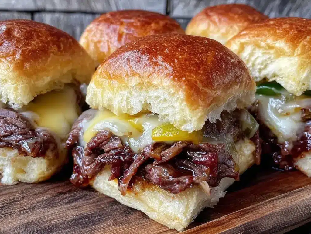 cheesy mini philly cheesesteak sliders - featured image