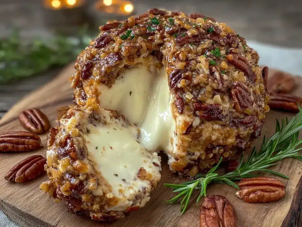 creamy cheese ball with pecans - featured image