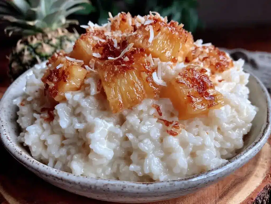 creamy coconut rice with pineapple - featured image