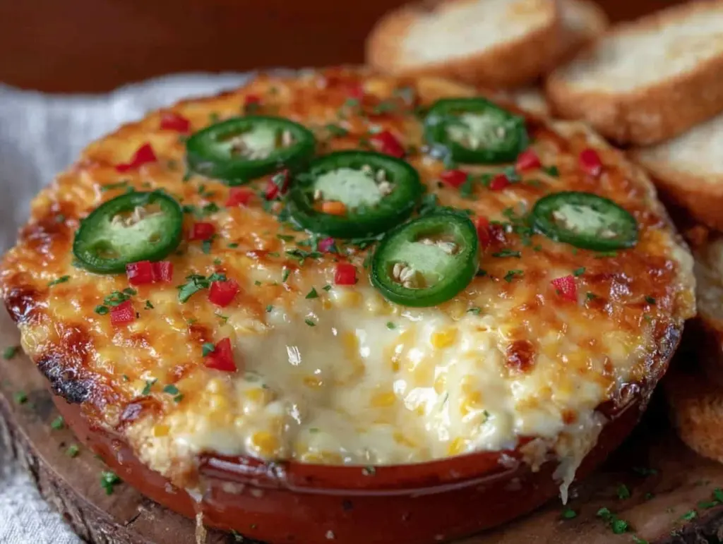 creamy hot corn dip with jalapeños - featured image