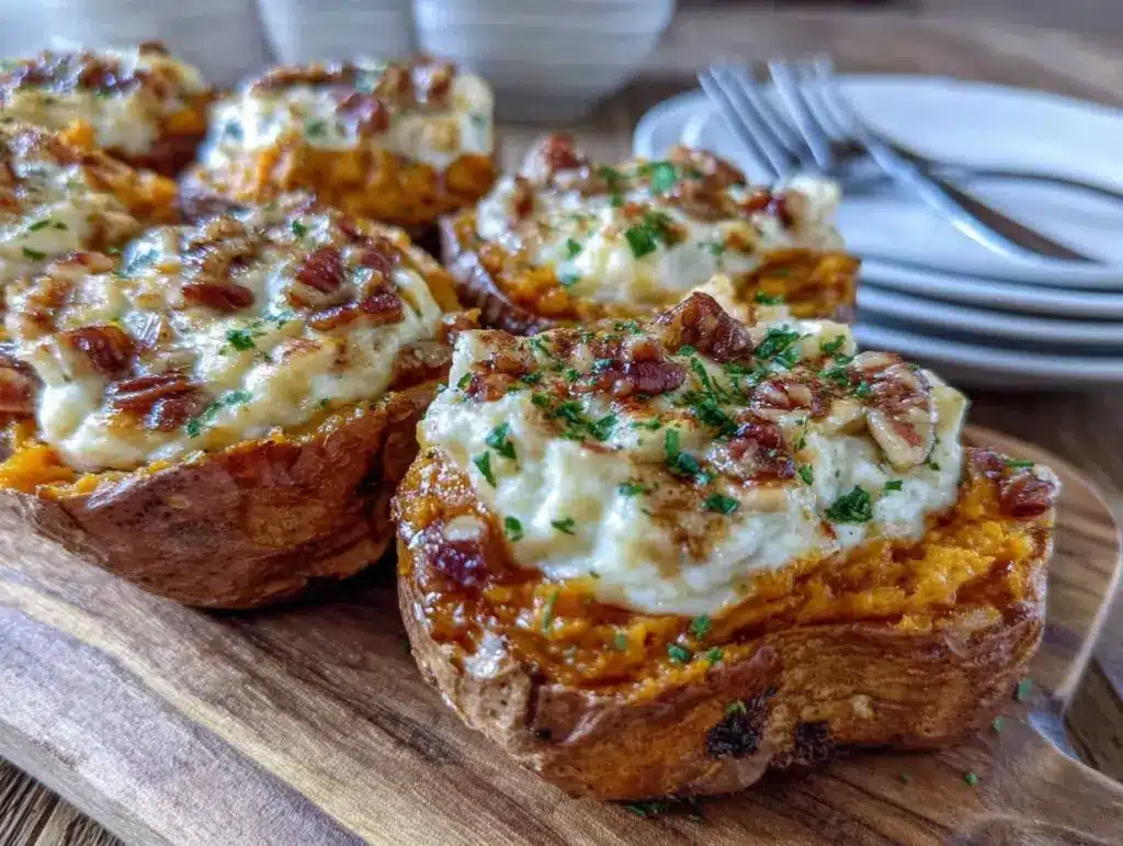 creamy twice-baked sweet potatoes - featured image
